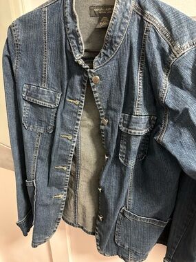 Banana Republic Factory Blue Denim Jacket Mandarin Collar Womens M